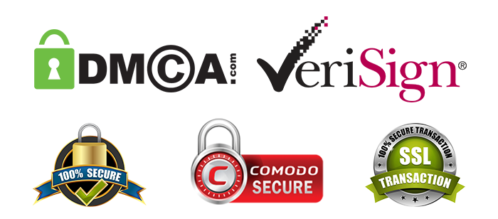 Security Logo DMCA, VeriSign, COMODO SECURE, SSL TRANSACTION