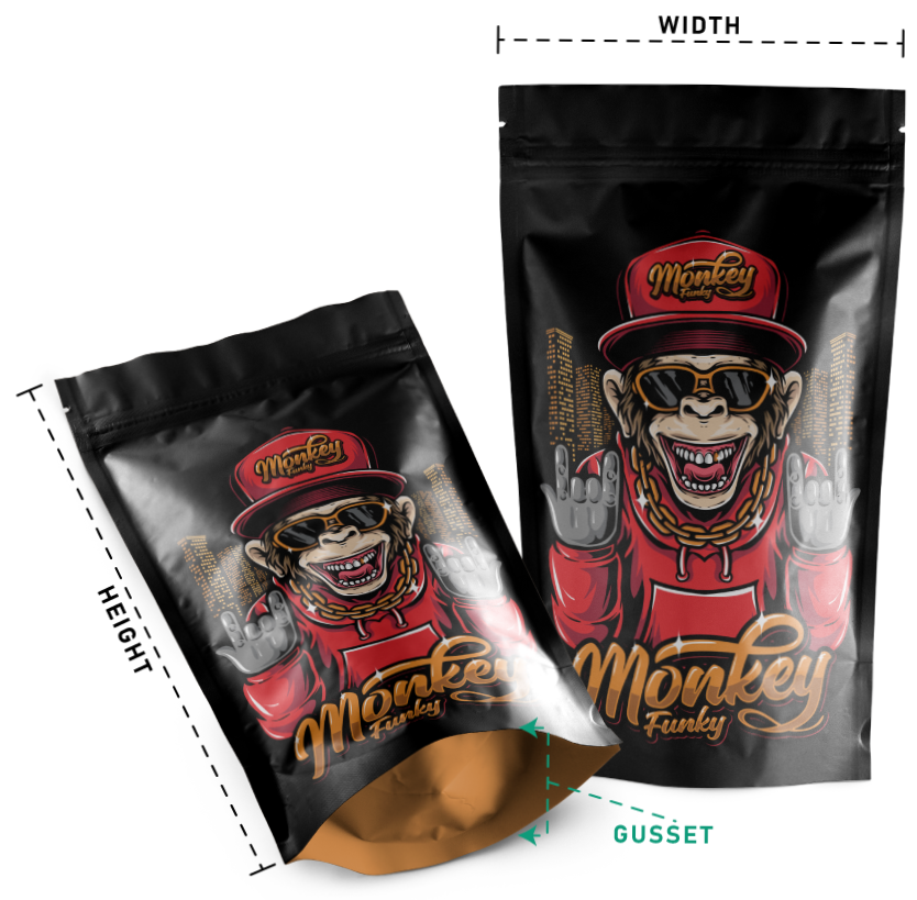Width Height Monkey Funky Mylar Bag Size
